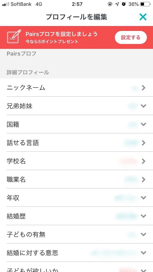 Pairs(ペアーズ) プロフィールの詳細項目は全て埋める