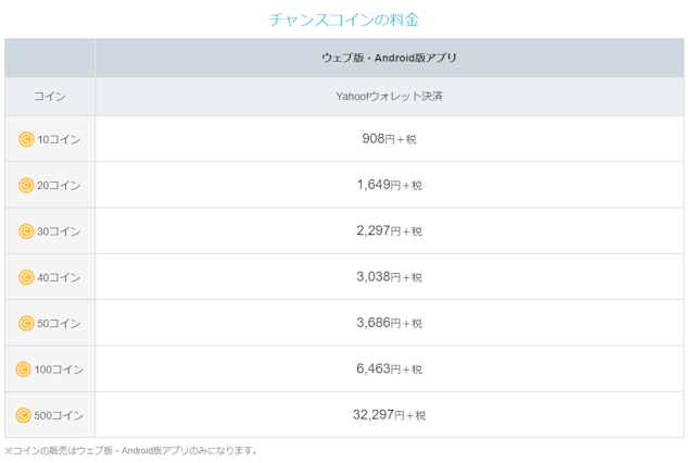 マッチングアプリ チャンスコインの料金|課金はウェブ版Android版限定